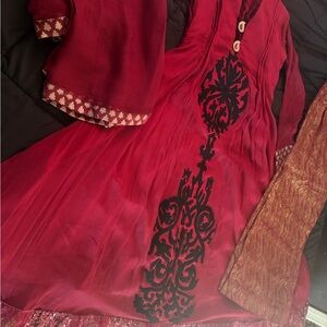Elegant Red and Black Embroidered Dress